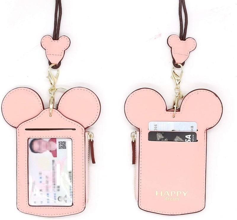 QiMing Mouse Ears Card Holder,PU Lovely Lanyard Family Toys for Girl Woman - Image 3
